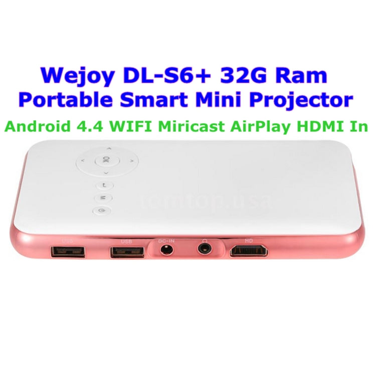 Wejoy DL-S6+ 1000 Lumens 854x480 Smart Mini Projector, RK3128 CPU, 1GB+32GB, Android 4.4, Bluetooth, WiFi, HDMI(Rose Gold)