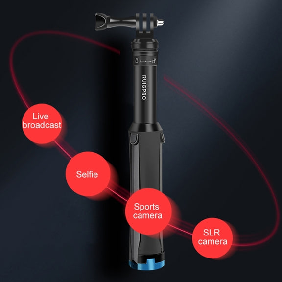 RUIGPRO One-piece Handheld Tripod Selfie Stick Telescopic Monopod Mount for GoPro, Insta360, DJI and Other Action Cameras(Black)