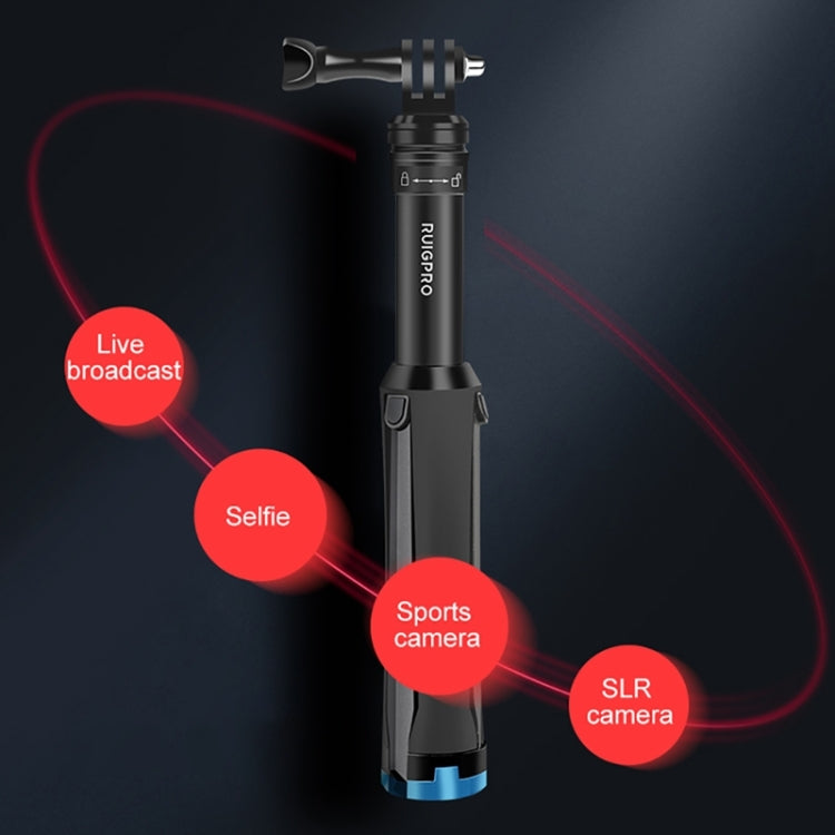 RUIGPRO One-piece Handheld Tripod Selfie Stick Telescopic Monopod Mount for GoPro, Insta360, DJI and Other Action Cameras(Black)