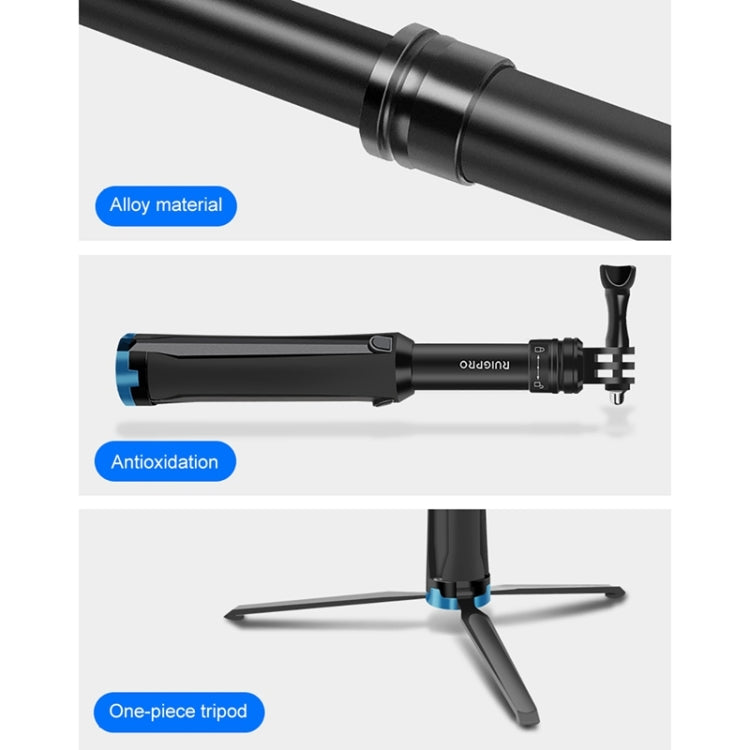 RUIGPRO One-piece Handheld Tripod Selfie Stick Telescopic Monopod Mount for GoPro, Insta360, DJI and Other Action Cameras(Black)