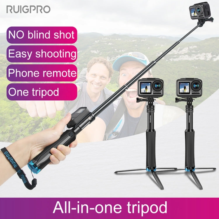 RUIGPRO One-piece Handheld Tripod Selfie Stick Telescopic Monopod Mount for GoPro, Insta360, DJI and Other Action Cameras(Black)