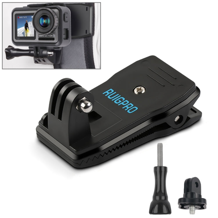 RUIGPRO 360 Degree Rotation Backpack Rec-Mounts Clip Clamp Mount with Screw for GoPro, Insta360, DJI and Other Action Cameras(Black) - Mount & Holder by RUIGPRO | Online Shopping South Africa | PMC Jewellery | Buy Now Pay Later Mobicred