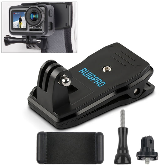 RUIGPRO 360 Degree Rotation Backpack Rec-Mounts Clip Clamp Mount + Phone Clamp for GoPro, Insta360, DJI and Other Action Cameras(Black) - Mount & Holder by RUIGPRO | Online Shopping South Africa | PMC Jewellery | Buy Now Pay Later Mobicred