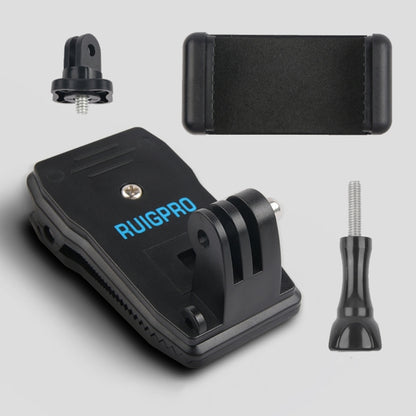 RUIGPRO 360 Degree Rotation Backpack Rec-Mounts Clip Clamp Mount + Phone Clamp for GoPro, Insta360, DJI and Other Action Cameras(Black) - Mount & Holder by RUIGPRO | Online Shopping South Africa | PMC Jewellery | Buy Now Pay Later Mobicred
