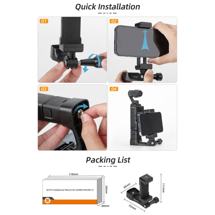 For DJI OSMO Pocket 3 Sunnylife Front Phone Holder Mount Handheld Tripod Expansion Brackets (Black) - Mount & Holder by Sunnylife | Online Shopping South Africa | PMC Jewellery | Buy Now Pay Later Mobicred