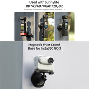Sunnylife Universal Metal Magnetic Base 1/4 inch Adapter Aluminium Alloy Pivot Stand Base (Black)