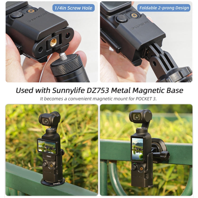 For DJI OSMO Pocket 3 Sunnylife Expansion Adapter Foldable Dual Hooks Adapter Protective Case Bracket (Black) - free shipping - PMC Jewellery - Order now!