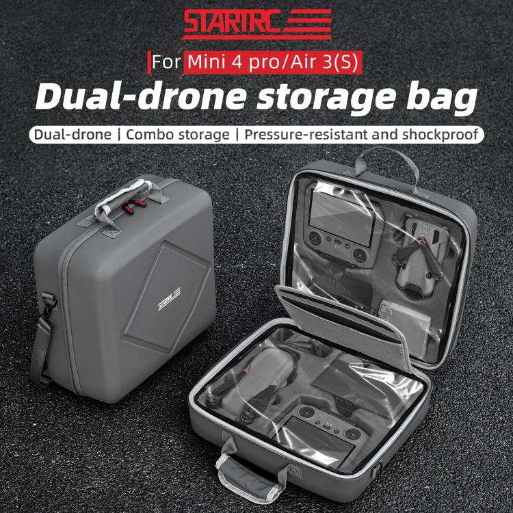 For DJI Air 3 / Air 3S / Mini 4 Pro STARTRC Dual-Drone Shoulder Storage Bag PU Handbag (Grey) - free shipping - PMC Jewellery - Order now!