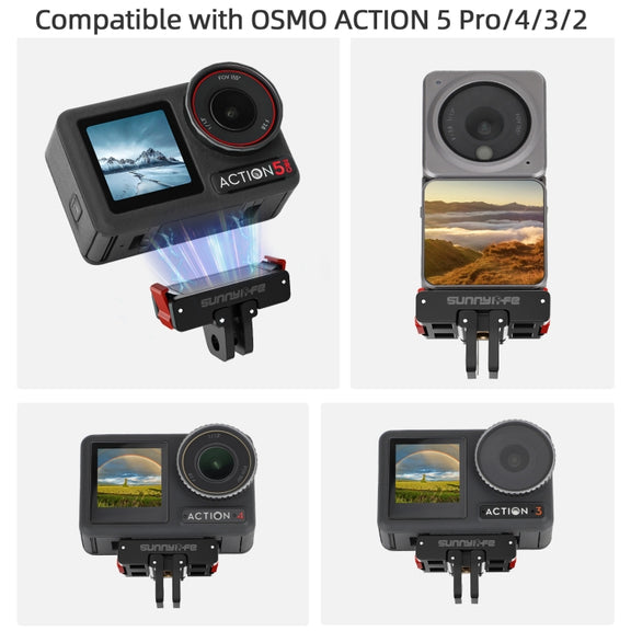 For DJI Osmo 360 / Action 5 Pro / 4 / 3 Sunnylife Foldable Magnetic Quick Release Mount Action Camera Selfie Stick Tripod Adapter Cam Stand (Black)