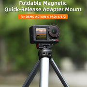 For DJI Osmo 360 / Action 5 Pro / 4 / 3 Sunnylife Foldable Magnetic Quick Release Mount Action Camera Selfie Stick Tripod Adapter Cam Stand (Black)