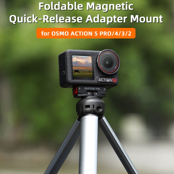 For DJI Osmo 360 / Action 5 Pro / 4 / 3 Sunnylife Foldable Magnetic Quick Release Mount Action Camera Selfie Stick Tripod Adapter Cam Stand (Black)