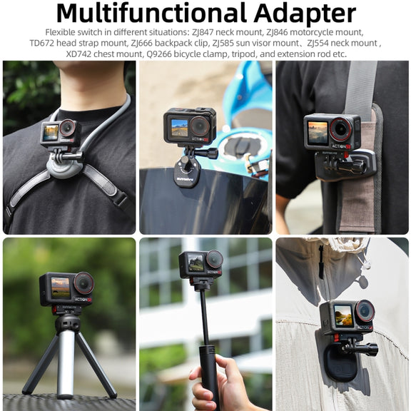 For DJI Osmo 360 / Action 5 Pro / 4 / 3 Sunnylife Foldable Magnetic Quick Release Mount Action Camera Selfie Stick Tripod Adapter Cam Stand (Black)