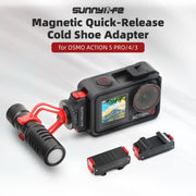 For DJI Osmo Action 5 Pro / 4 / 3 Sunnylife Magnetic Quick-Release Cold Shoe Adapter Action Camera Fill Light Microphone Adapter (Black)