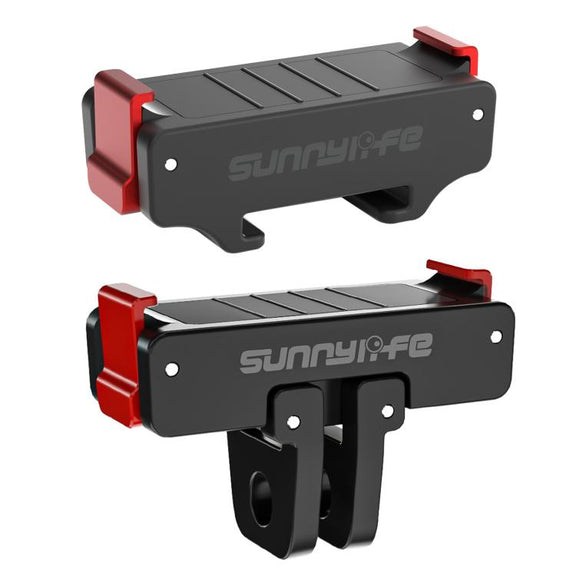 For DJI Osmo Action 5 Pro / 4 / 3 Sunnylife Foldable Magnetic Quick Release Mount + Magnetic Cold Shoe Adapter (Black)