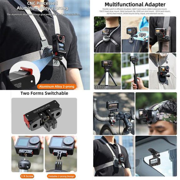 For DJI Osmo Action 5 Pro / 4 / 3 Sunnylife Foldable Magnetic Quick Release Mount + Magnetic Cold Shoe Adapter (Black)