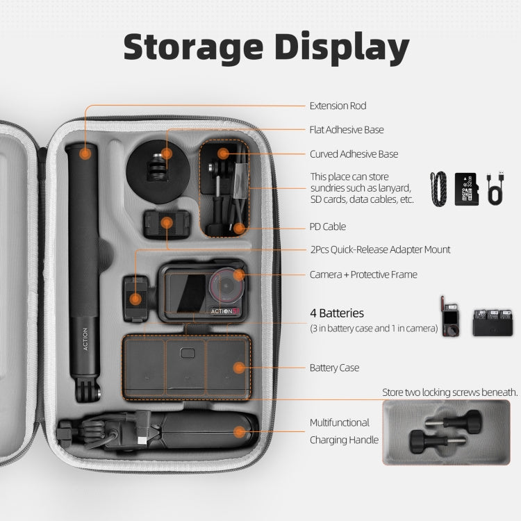 For DJI Osmo Action 5 Pro / 4 / 3 Sunnylife Portable Carrying Case Adventure Combo Bag (Orange)