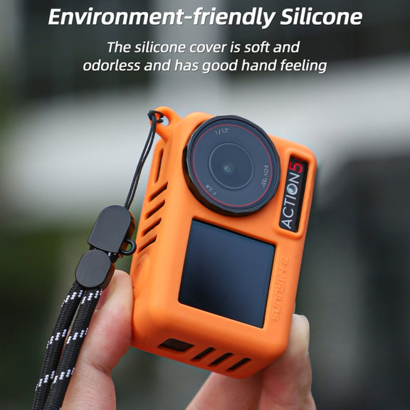 For DJI Osmo Action 5 Pro Sunnylife Silicone Protective Case Scratch-proof Camera Cover with Lanyard (Black)