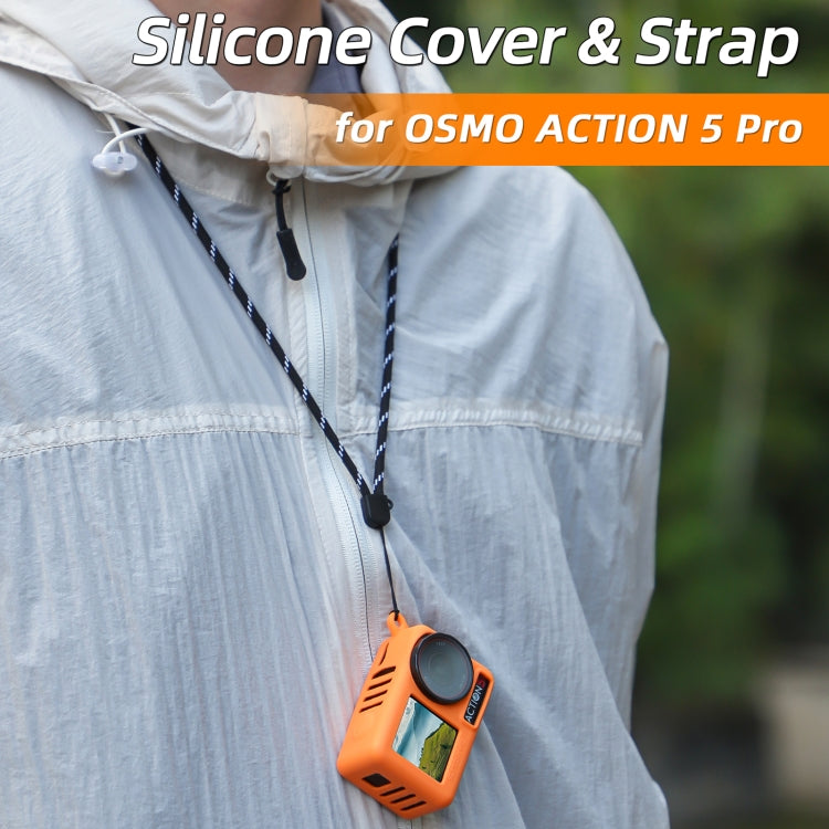 For DJI Osmo Action 5 Pro Sunnylife Silicone Protective Case Scratch-proof Camera Cover with Lanyard (Red)