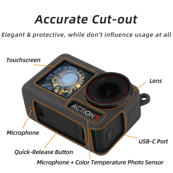 For DJI Osmo Action 5 Pro Sunnylife Silicone Protective Case Scratch-proof Camera Cover with Lanyard (Red)