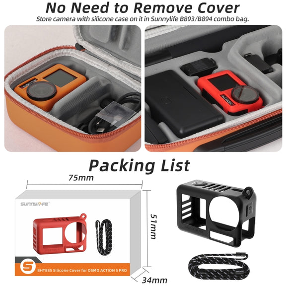 For DJI Osmo Action 5 Pro Sunnylife Silicone Protective Case Scratch-proof Camera Cover with Lanyard (Red)
