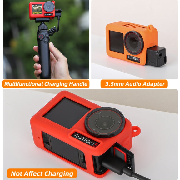 For DJI Osmo Action 5 Pro Sunnylife Silicone Protective Case Scratch-proof Camera Cover with Lanyard (Black)