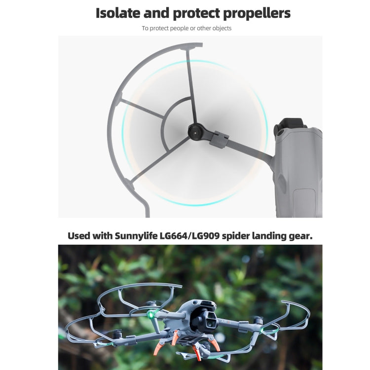 For DJI Air 3S / 3 Sunnylife Propellers Guard Protector Integrated Shielding Rings Quick Release Anti-Collision Props Safe Ring (Grey)