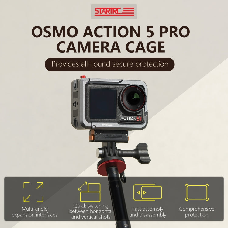 For DJI Osmo Action 5 Pro STARTRC Metal Cage Expansion Adapter Frame with Cold Shoe (Grey) - free shipping - PMC Jewellery - Order now!