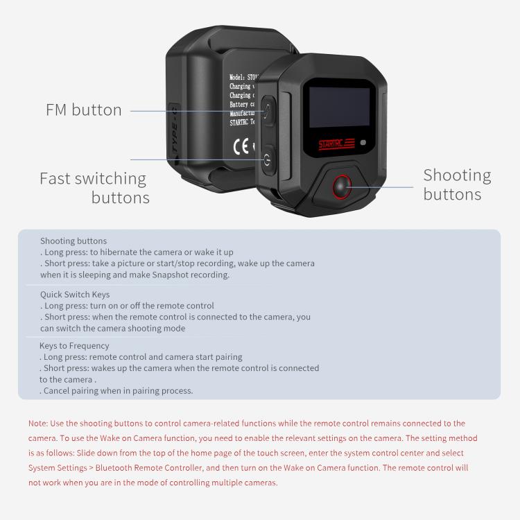 STARTRC GPS Bluetooth Remote Control For Insta360 X4 Series / Ace Pro Series / GO 3S Series (Black)