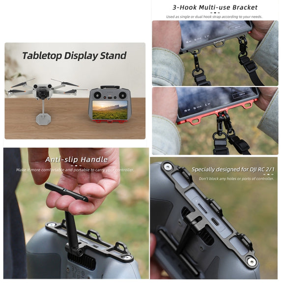 For DJI RC 2 / 1 Sunnylife ZJ764 Controller Handle Waist Support Tabletop Mount Neck Strap Hook Hanger Bracket (Black)
