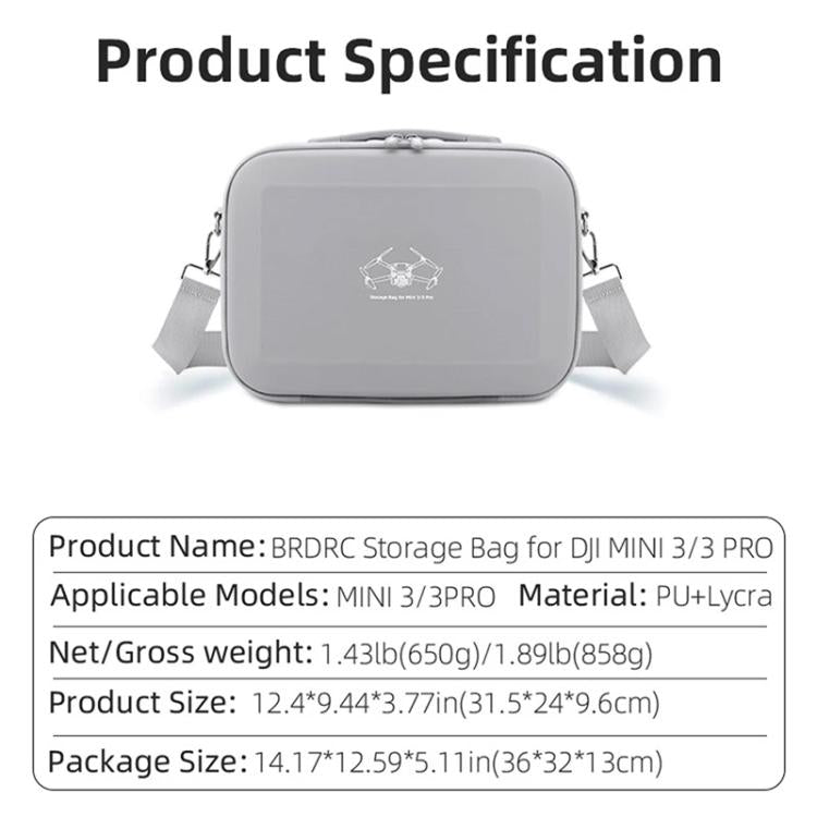 For DJI Mini 3 / 3 Pro BRDRC Shoulder Drone Remote Control Storage Carrying Bag (Grey) - free shipping - PMC Jewellery - Order now!