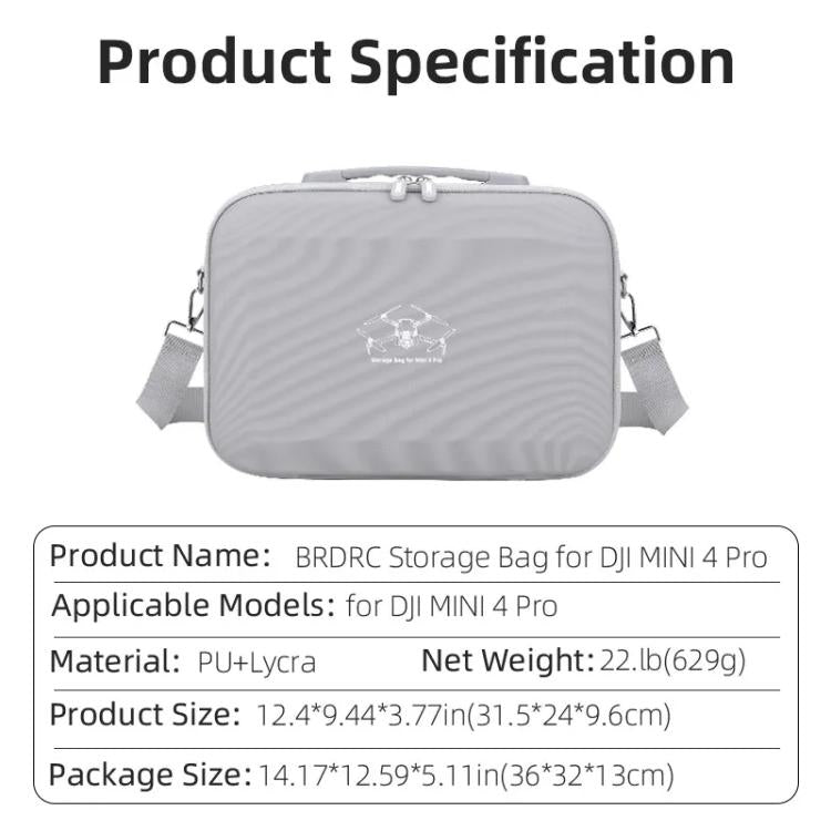 For DJI Mini 4 Pro BRDRC Shoulder Drone Remote Control Storage Carrying Bag (Grey) - free shipping - PMC TechLife - Order now!
