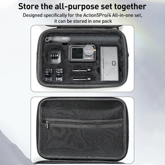 For DJI Osmo Action 5 Pro / 4 / 3 Hand Strap Shoulder Bag Camera and Accessories PU Storage Bag (Black)