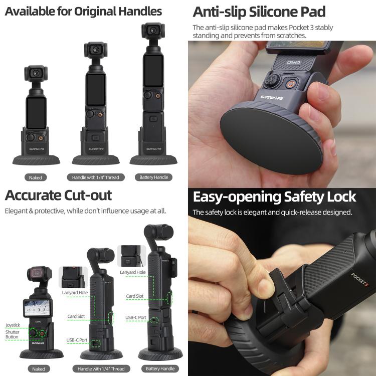 For DJI Osmo Pocket 3 Sunnylife Magnetic Base Mount Tabletop Base Stand Holder (Black)
