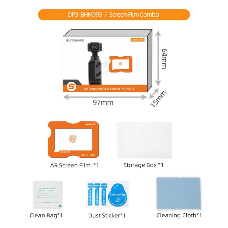 For DJI Osmo Pocket 3 Sunnylife Screen Protector AR Anti-reflection Tempered Glass Film with Film Locator