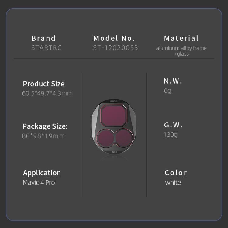 For DJI Mavic 4 Pro STARTRC 4 in 1 ND8 ND16 ND32 ND64 Lens Filter Kit
