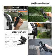 For DJI Osmo Pocket 3 Sunnylife Stretchable Backpack Clip Rotatable Magnetic Mount Action Camera Holder Vlog Mount (Black)