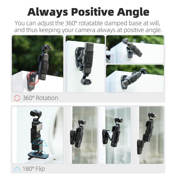 For DJI Osmo Pocket 3 Sunnylife Stretchable Backpack Clip Rotatable Magnetic Mount Action Camera Holder Vlog Mount (Black)