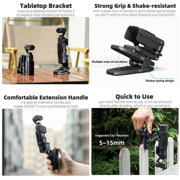 For DJI Osmo Pocket 3 Sunnylife Stretchable Backpack Clip Rotatable Magnetic Mount Action Camera Holder Vlog Mount (Black)