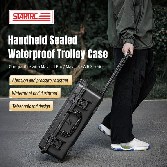 Portable Box Sealed Water-resistant Trolley Suitcase For DJI Mavic 4 Pro / Mavic 3 / Air 3 (Black)
