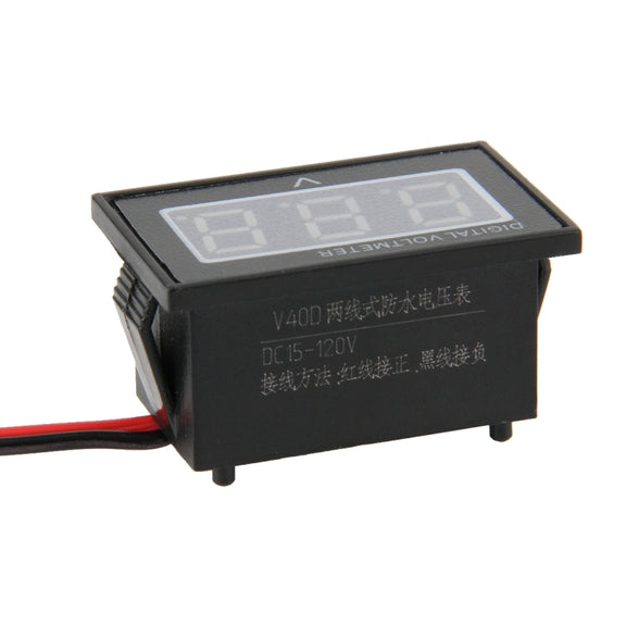 V40D 2 Wires Green Light Display Mini Water-resistant IPX4 Digital Voltage Meter, Measure Voltage: DC 15-120V