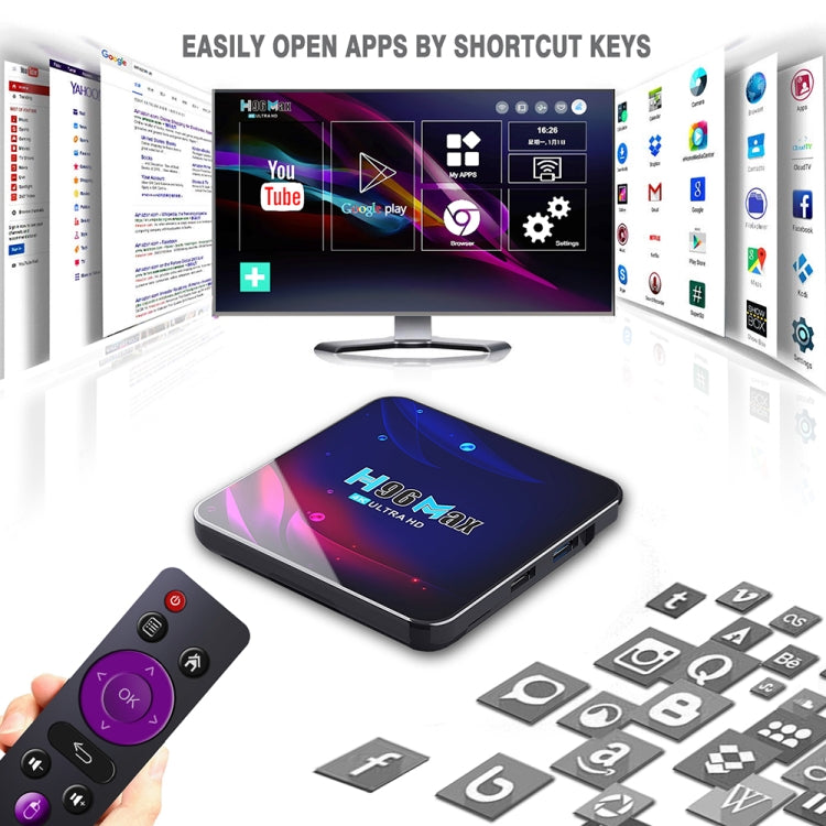 H96 Max V11 4K Smart TV BOX Android 11.0 Media Player with Remote Control, RK3318 Quad-Core 64bit Cortex-A53, RAM: 4GB, ROM: 32GB, Support Dual Band WiFi, Bluetooth, Ethernet, EU Plug