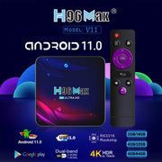 H96 Max V11 4K Smart TV BOX Android 11.0 Media Player with Remote Control, RK3318 Quad-Core 64bit Cortex-A53, RAM: 4GB, ROM: 32GB, Support Dual Band WiFi, Bluetooth, Ethernet, EU Plug