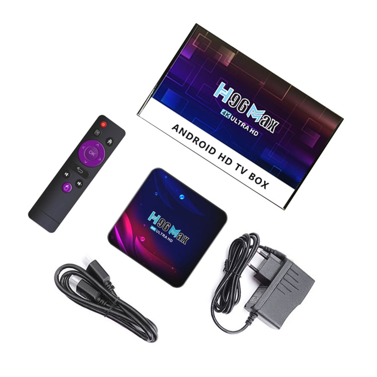 H96 Max V11 4K Smart TV BOX Android 11.0 Media Player with Remote Control, RK3318 Quad-Core 64bit Cortex-A53, RAM: 4GB, ROM: 64GB, Support Dual Band WiFi, Bluetooth, Ethernet, EU Plug