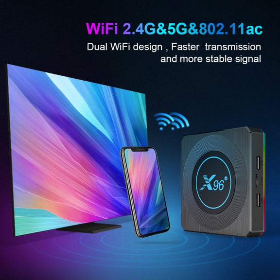 X96 X4 8K Smart TV BOX Android 11.0 Media Player with Remote Control, Amlogic S905X4 Quad Core ARM Cortex A55, RAM: 4GB, ROM: 64GB, Support 1000M, Dual Band WiFi, Bluetooth, UK Plug