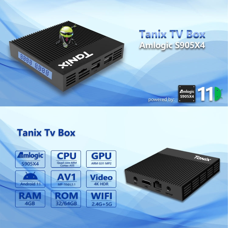 Tanix X4 Android 11 Smart TV Box, Amlogic S905X4 Quad Core, 4GB+64GB, Dual Wifi, BT(EU Plug) - Amlogic S905 by PMC TechLife | Online Shopping South Africa | PMC TechLife | Buy Now Pay Later Mobicred