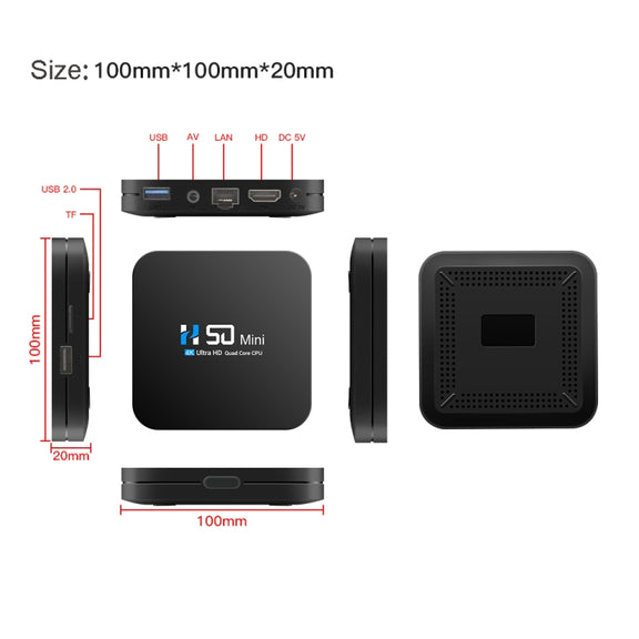 H50 Mini 4K Smart Network TV Box, Android 10.0, RK3318 Quad Core, 2GB+16GB, US Plug