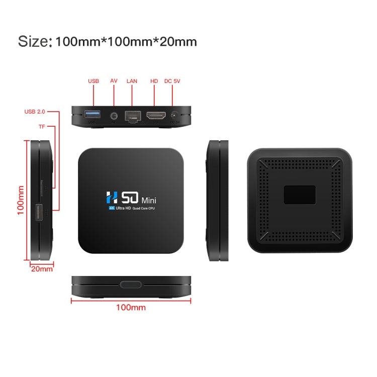 H50 Mini 4K Smart Network TV Box, Android 10.0, RK3318 Quad Core, 2GB+32GB, UK Plug