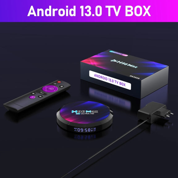 H96 Max 8K Ultra HD Smart TV Box Android 13.0 Media Player with Remote Control, RK3528 Quad-Core, 4GB+32GB(EU Plug)