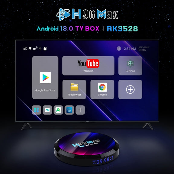 H96 Max 8K Ultra HD Smart TV Box Android 13.0 Media Player with Remote Control, RK3528 Quad-Core, 4GB+32GB(US Plug)