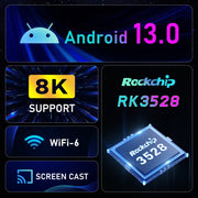 H96 Max 8K Ultra HD Smart TV Box Android 13.0 Media Player with Remote Control, RK3528 Quad-Core, 4GB+64GB(US Plug)